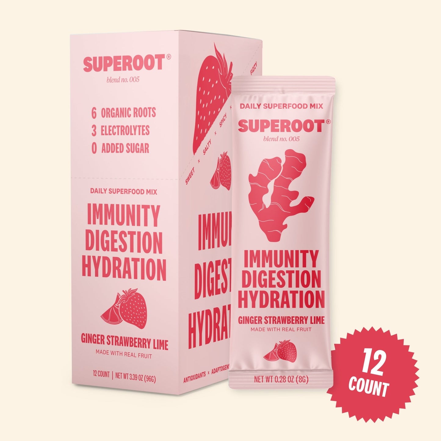 Superoot - Ginger Strawberry Lime - 12 count